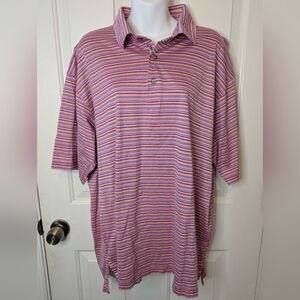 Bobby Jones Polo Golf Shirt Pink Multicolor Striped Collared Short Sleeve, XL